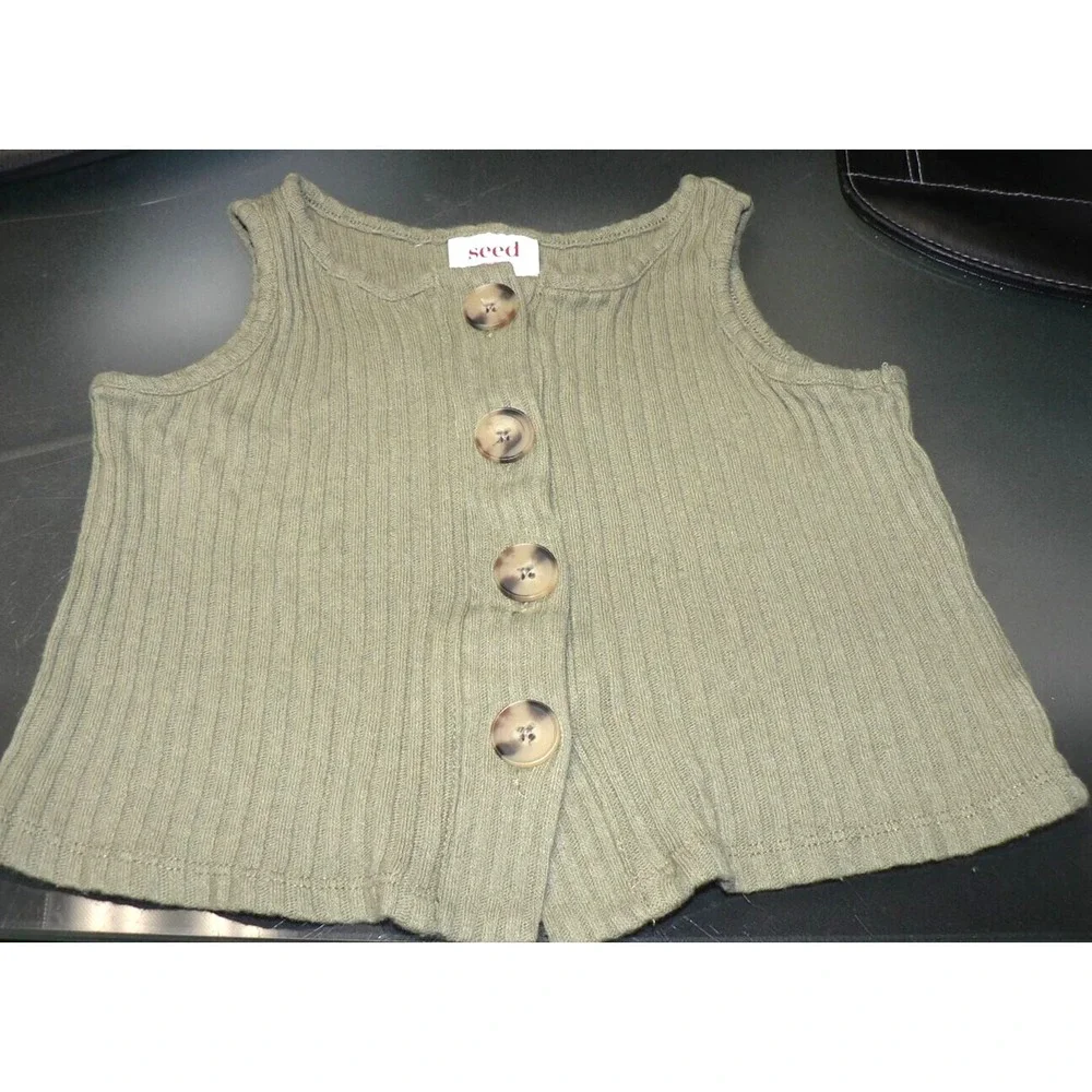 Seed‎ Girls Ribbed Button Down Sleeveless Tank Top in Green Size 3